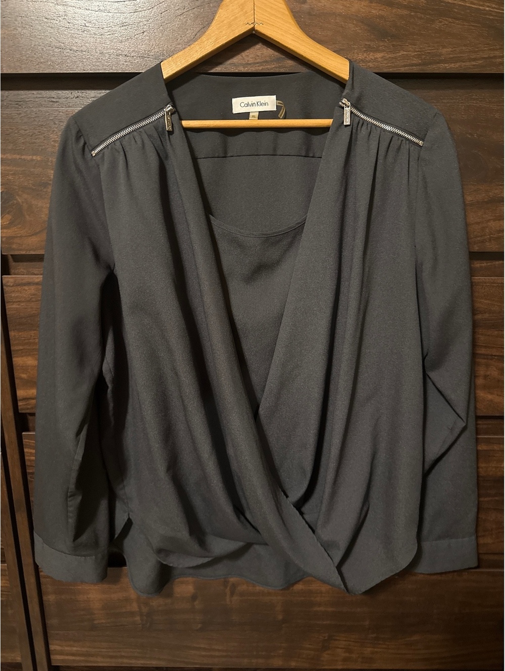 Calvin Klein Women's Black Polyester Blouse with Zipper Details Size XL